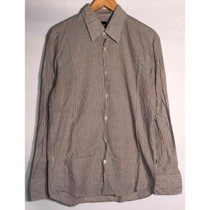 Hugo Boss Shirt Mens Size Large L Button Front Fitted Grey‎ and White Striped